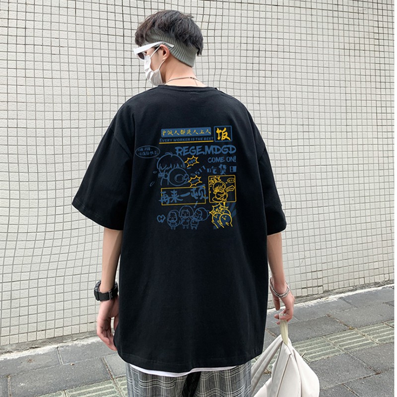 Áo thun unisex nam nữ tay lỡ phông form rộng teen cổ tròn oversize cotton REGEM giá rẻ màu đen trắng tee pull freesize