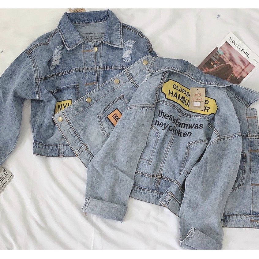 Áo khoác jean nữ in HAMBURGER dày dặn FASHIONNEWW