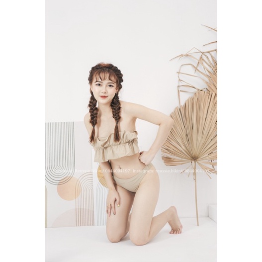 𝑹𝑬𝑼𝑺𝑺𝑰𝑬 𝑩𝑰𝑲𝑰𝑵𝑰 Đồ bơi hai mảnh cạp thấp áo quây bandeau  phong cách Hàn Quốc