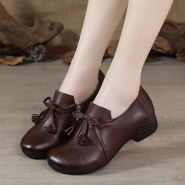 Giày Da Thật Đế Mềm Thoải Mái Phong Cách Dân Tộc Retro Có Size Lớn Cho Nữ Trung Niên