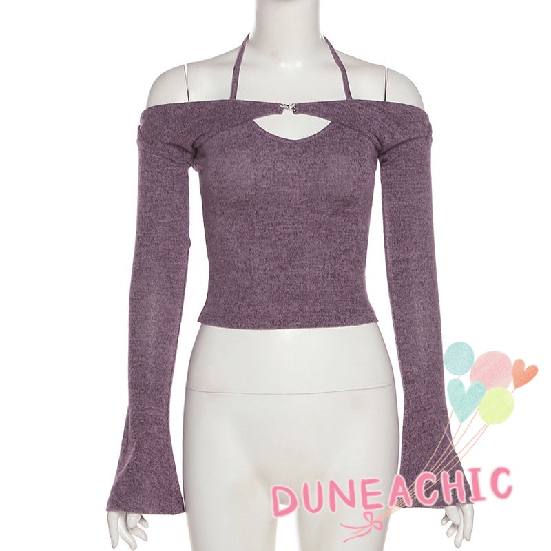 DUNEA Áo Tank Top Tay Dài Thiết Kế Hở Lưng Quyến Rũ Cho Phái Nữ