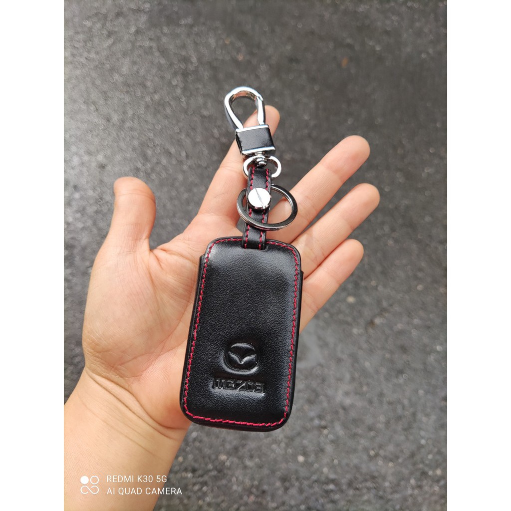 Bao da chìa khóa xe Mazda 3 2020 2021 - Màu Đen- kèm móc treo tiện lợi, bảo vệ chìa khóa toàn diện