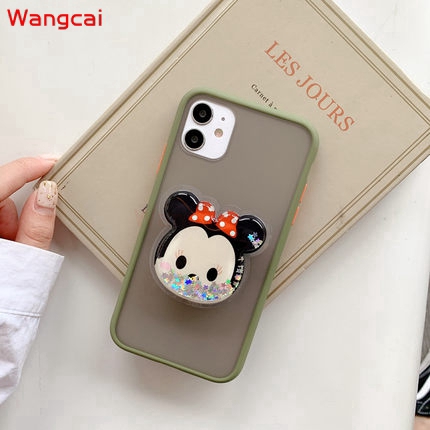 Samsung Galaxy J8 J6+ J6 J4+ J4 Plus 2018 J7 Prime 2015 J2 Core Case Mickey Minnie Bling Glitter Holder Stand Cartoon Cute Clear Transparent Soft Contrast Color Frame Matte Hard PC Case Cover