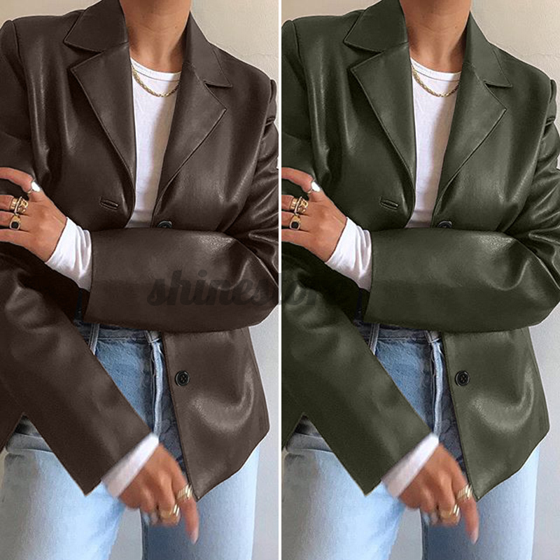 Áo khoác blazer chất da PU hợp thời trang cho nữ | BigBuy360 - bigbuy360.vn