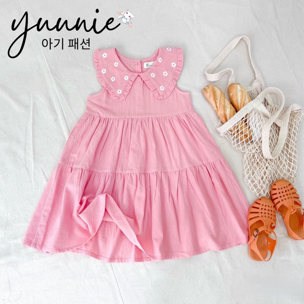 Váy cho bé gái thêu hoa 3 màu vàng hồng cam YUUNIE xinh đẹp cho trẻ em 3 4 5 6 7 8 9 10 tuổi