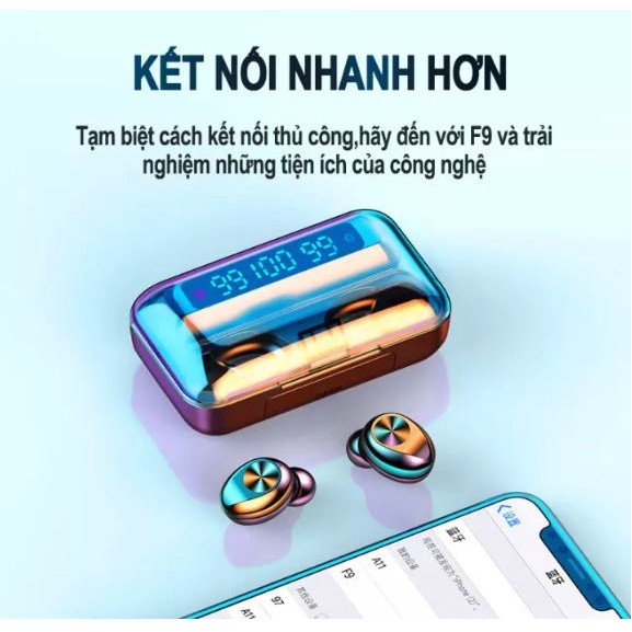 Tai nghe không dây bluetooth F9 10 TWS nghe nhạc HD, chống ồn, pin trâu, có mic