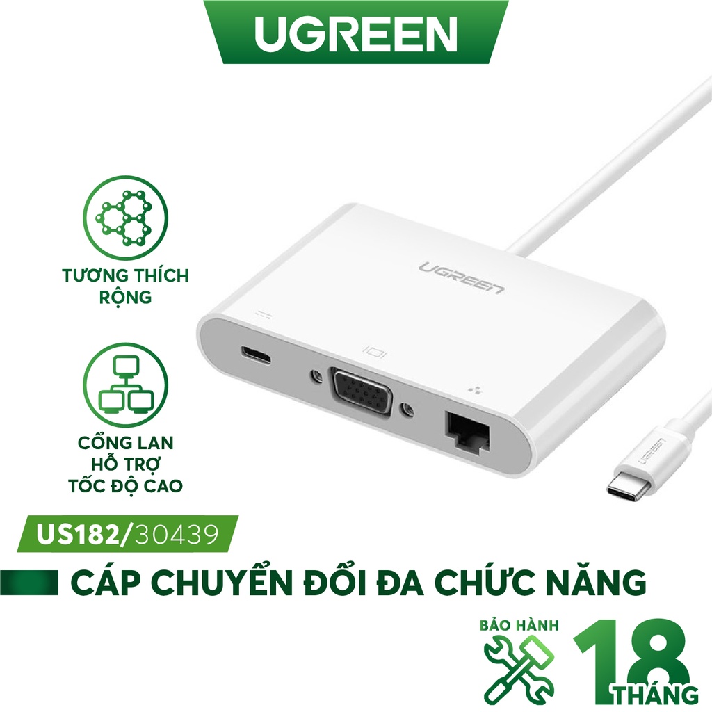 Cáp chuyển đổi USB Type C sang VGA + Hub USB 3.0 và USB2.0 UGREEN US182 30439