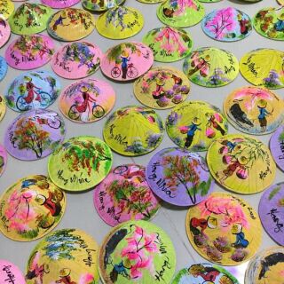 Nón lá vẽ mini 15cm trang trí decor