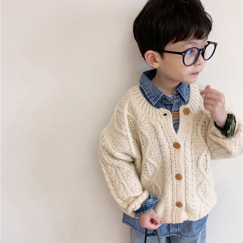 Áo khoác Cardigan dệt kim form rộng phong cách Hàn quốc cho bé trai