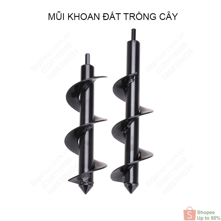 Mũi khoan đất trồng cây, đường kính 8-10cm, độ dài có nhiều loại cho khách lựa chọn