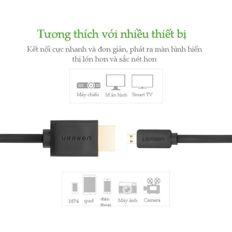 [Mã 2404EL10K giảm 10K đơn 20K] Cáp Micro HDMI to HDMI dài 3m cao cấp UGREEN 30104 - Hàng chính hãng bảo hành 18 tháng