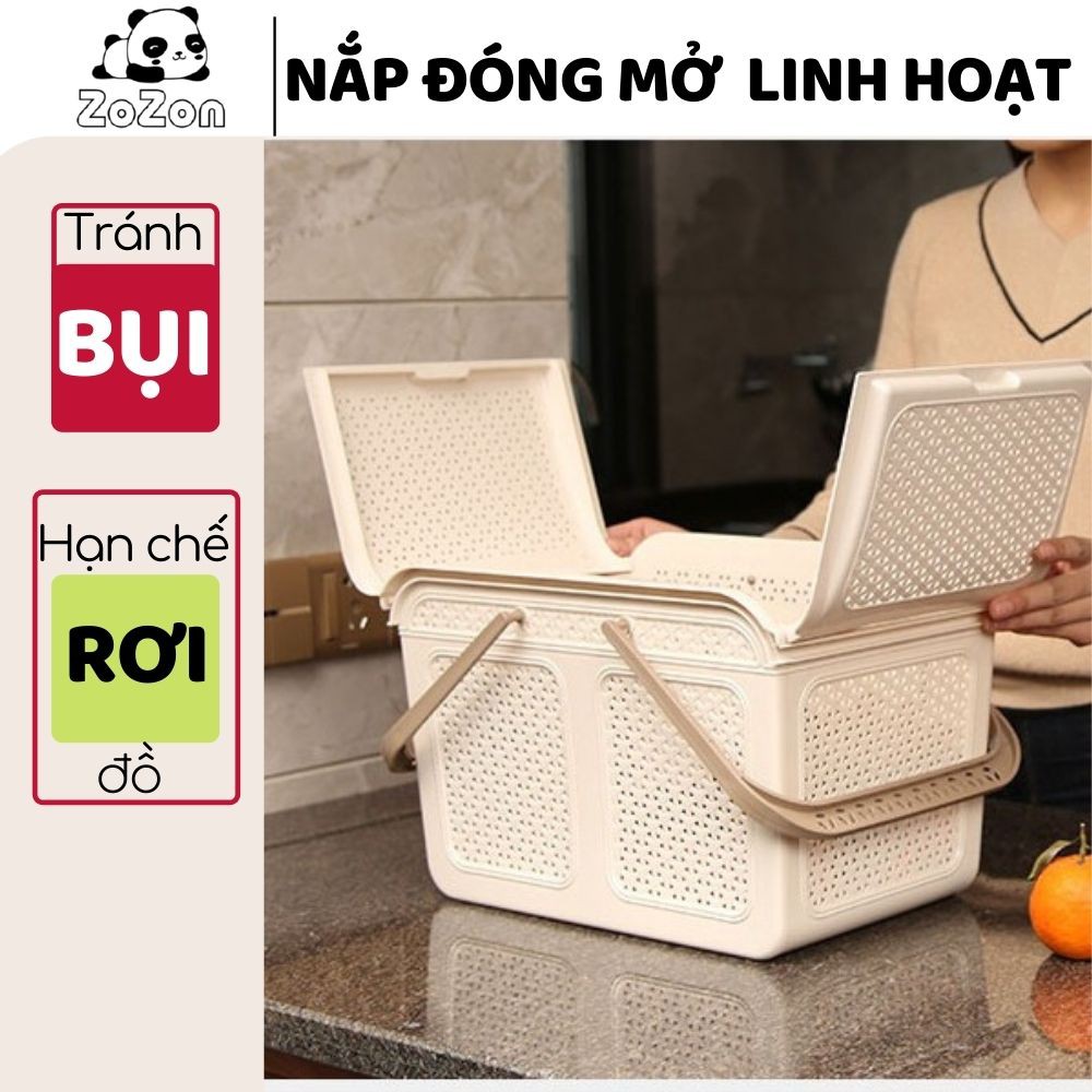 Giỏ đựng quần áo rổ nhựa chữ nhật đựng đồ đi sơ sinh có nắp đậy quai xách giỏ đi chợ nhựa PP cao cấp Zozon nhập khẩu