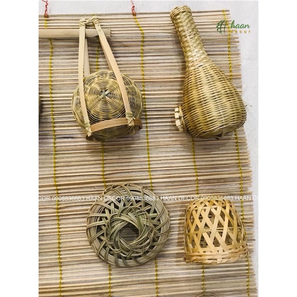 Phên tre/Mành tre trang trí - set 12 món mini trang trí dễ thương; Combo vật dụng đồng quê trang trí bằng tre; decor