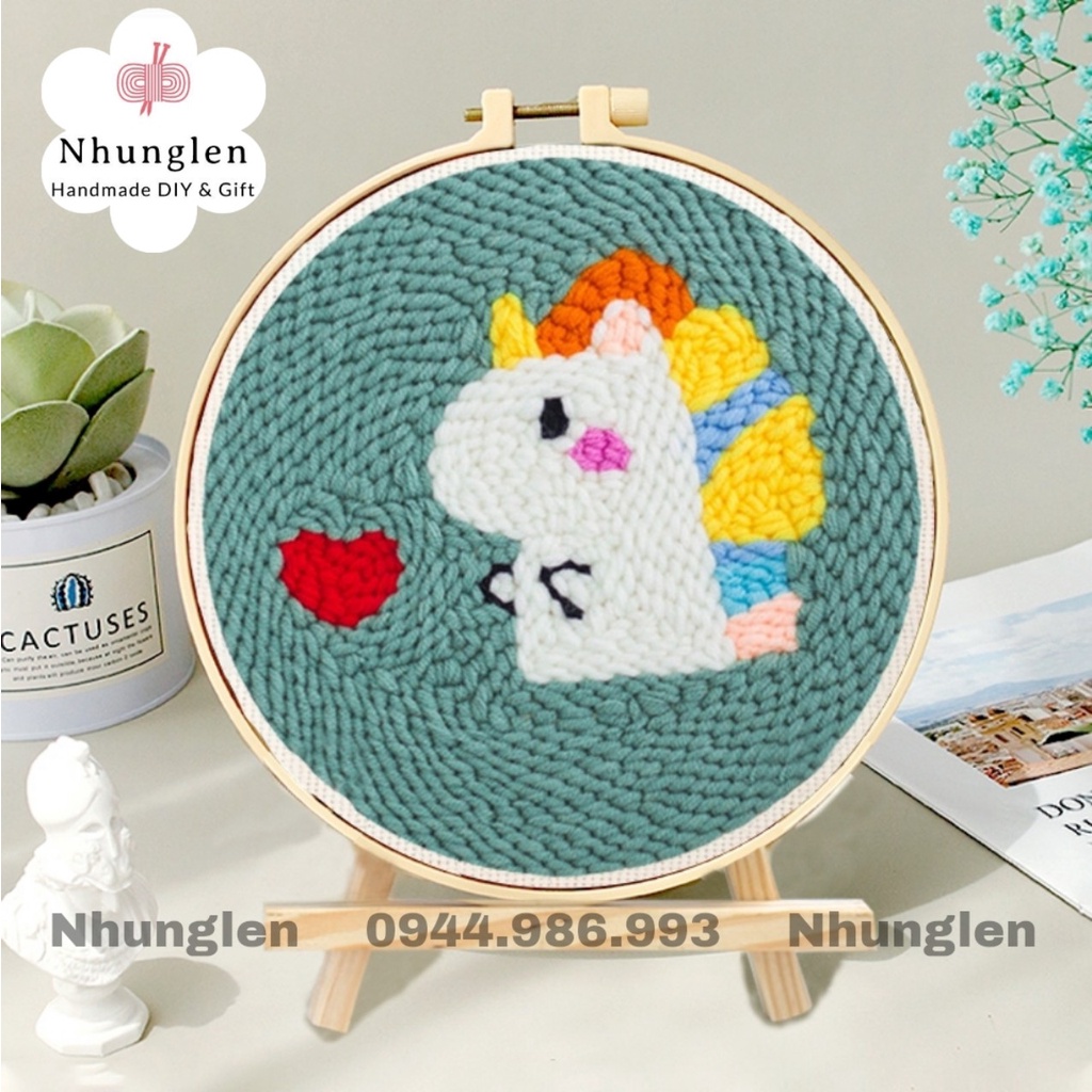 DIY Bộ Thêu Len Xù Chủ Đề Kỳ Lân Sắc Màu- Punch Needle Decor - Qùa Tặng Handmade Ý Nghĩa