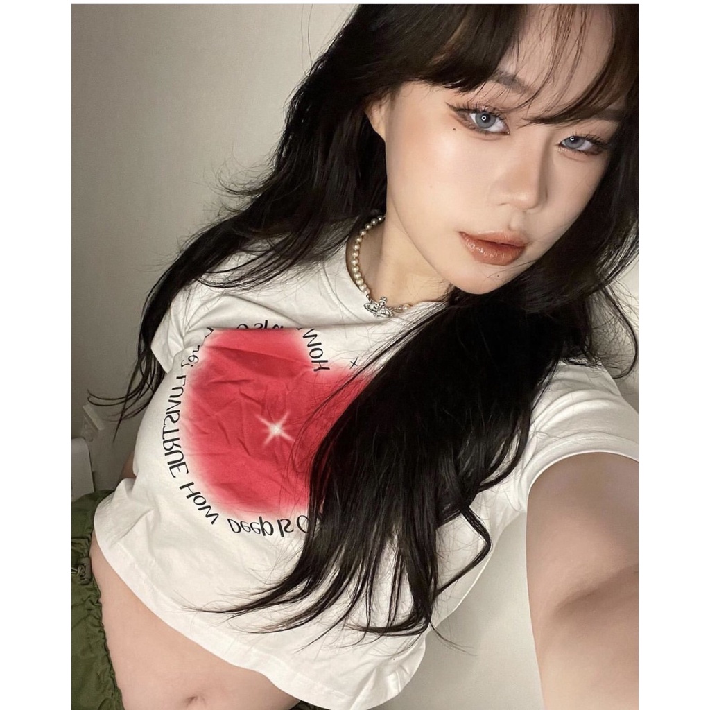 ÁO THUN CROPTOP NỮ TRÁI TIM TRUE 2 MÀU DỄ THƯƠNG CÓ FREESIZE <72KG
