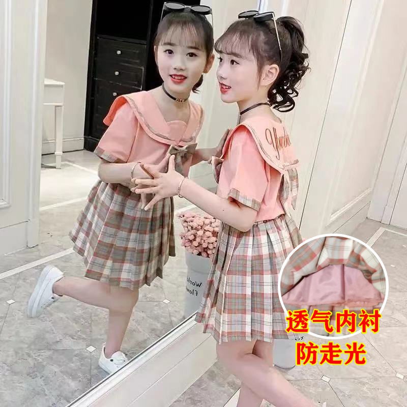 Girls' suit summer dress 2021 new western style net red children's clothing little girl college style children's skirt two-piece trend