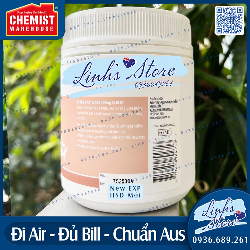 Sụn vi cá mập Healthy Care Shark Cartilage 750mg 200 viên - ÚC