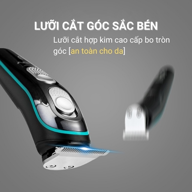 Tông Đơ Cắt Tóc Sạc Điện, Kiêm Cắt Tỉa Râu Lưỡi Cắt Điều Chỉnh 3 Kích Cỡ 1,2,3mm Kèm 4 Lược Căn Chỉnh Độ Dài Model V055