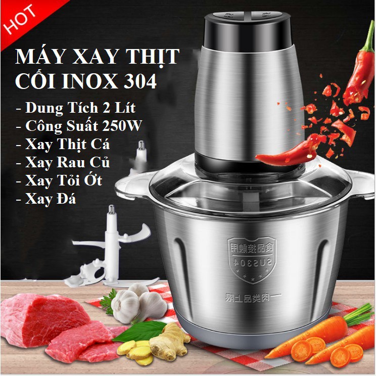 Máy Xay Thịt 4 LưỡiCHUẨN INOX 304Đa Năng Siêu Bén Xay Thịt, Xay Tỏi Ớt, Xay Rau Củ Quả