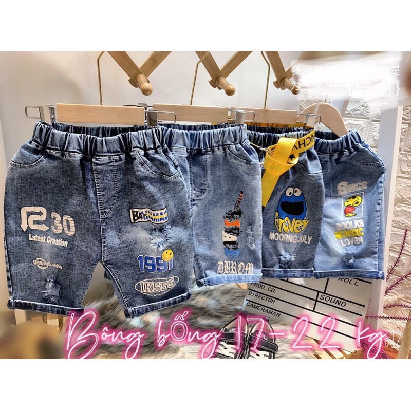 Quần jean lửng bé trai, chất jean đẹp mềm co giãn (15-20kg)