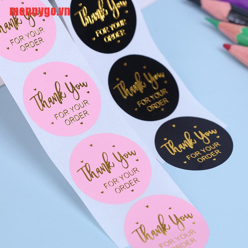 [monnygo]500pcs Pink Black handmade with For Your Order Sticker Heart Thank