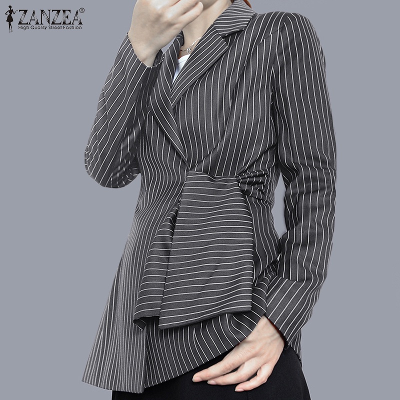 Áo blazer ZANZEA tay dài có dây rút họa tiết kẻ sọc hợp thời trang cho nữ | BigBuy360 - bigbuy360.vn