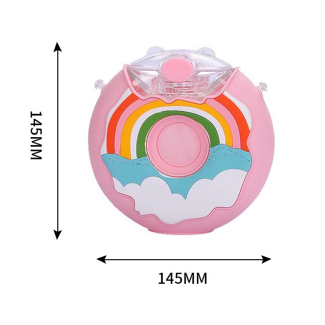 Bình Nước Thể Thao 380ML Hình Bánh Donut Kitty Chống Rò Rỉ Có Ống Hút Và Dây Đeo Vai