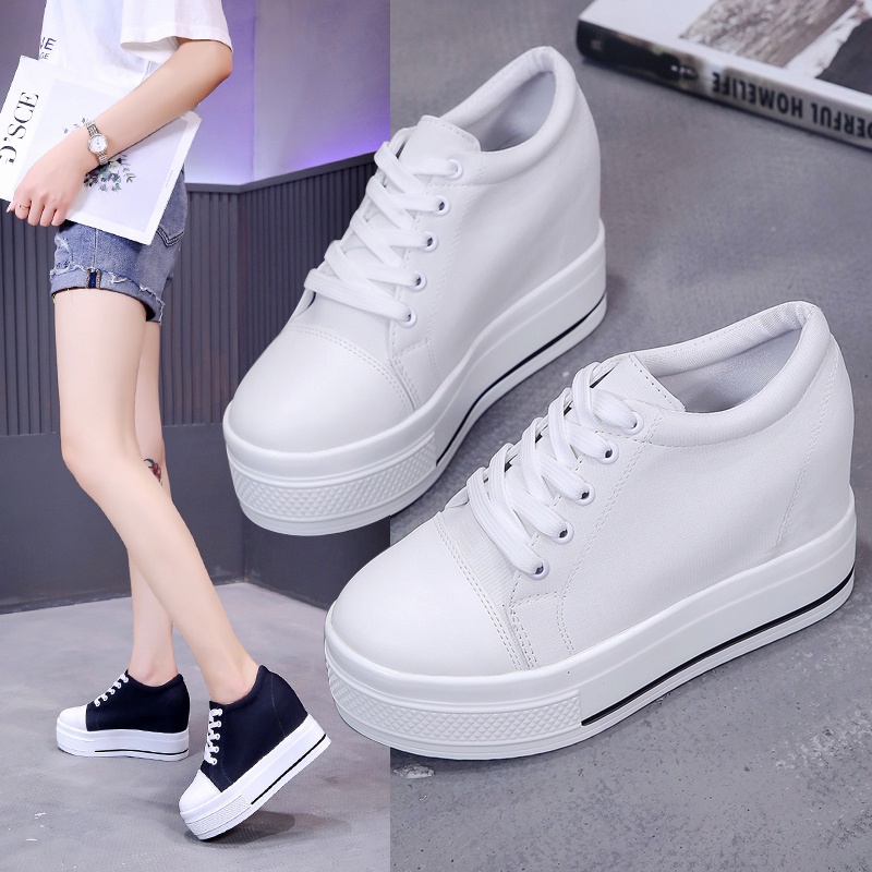 Giày thể thao IELGY đế xuồng buộc dây chống nước tăng chiều cao phong cách Hàn Quốc cho nữ
