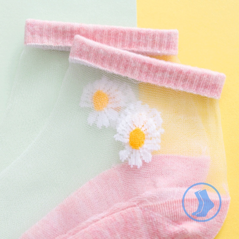 Đôi tất cotton FHYL phối lưới thoáng khí họa tiết hoa cúc phong cách Hàn Quốc thời trang mùa hè cho nữ