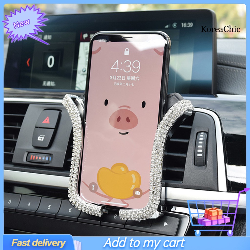 Giá đỡ điện thoại gắn lỗ thông gió trên xe hơi kiểu dáng đính kim cương nhân tạo lấp lánh | BigBuy360 - bigbuy360.vn