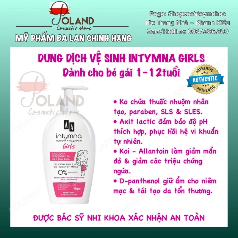 [ĐỦ BILL CHÍNH HÃNG] Dung dịch vệ sinh cho bé gái AA Intymna Baby Girl 300ml