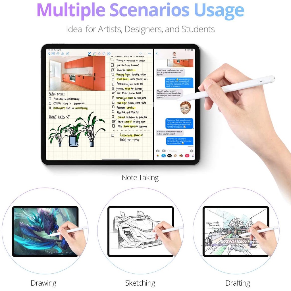 Bút cảm ứng Stylus Pen Gen 11 - Chức năng chống chạm màn hình, vẽ nét nghiêng, thân bút từ tính tương thích với iPad