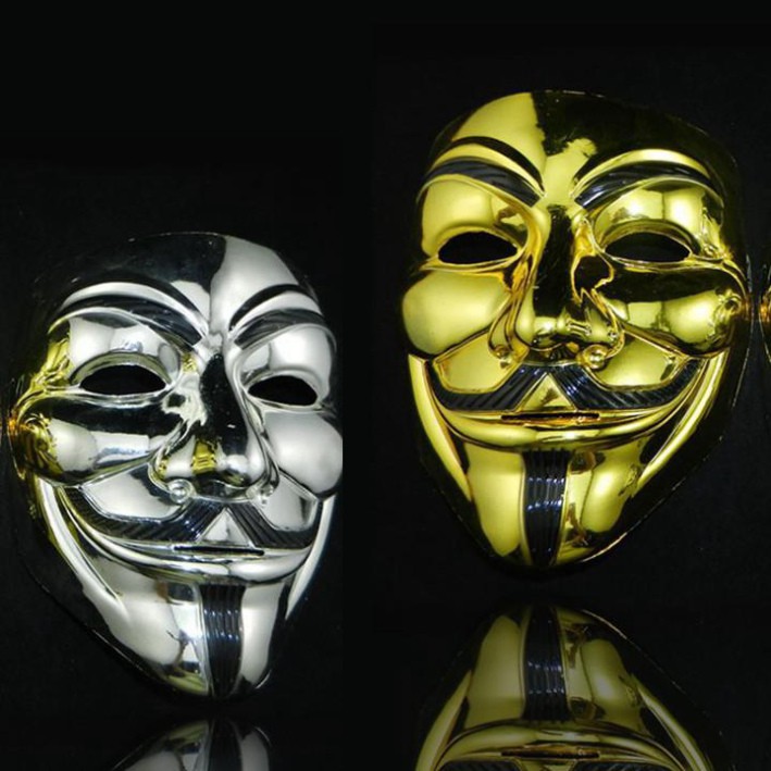 Bán Mặt nạ hóa trang hacker anonymous mạ vàng bạc - Mặt nạ halloween