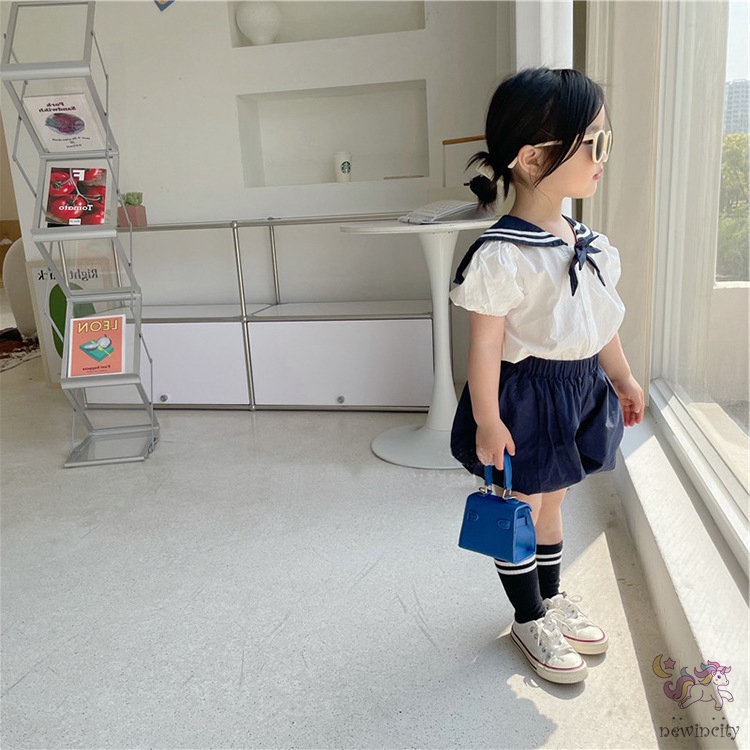 Set Áo Thủy Thủ Tay Ngắn + Quần Short Năng Động Thời Trang Hè Phong Cách Hàn Quốc Cho Bé Gái