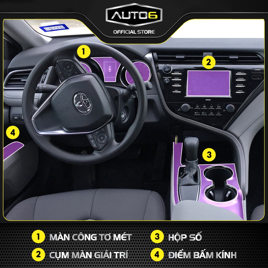 Bộ 7 chi tiết Film PPF trong suốt dán xe TOYOTA CAMRY bản 2.0 2019-2021  chống xước bảo vệ nội thất ô tô - AUTO6