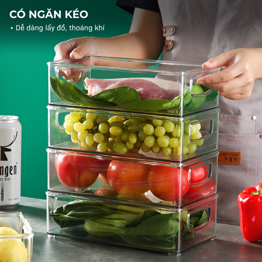 Hộp Nhựa Trong Suốt Đựng Đồ Tủ Lạnh Thiết Kế To Đựng Rau Củ Quả Dễ Dàng Chất Liệu Nhựa Chịu Lực Tốt Giá Tốt Có Tay Cầm