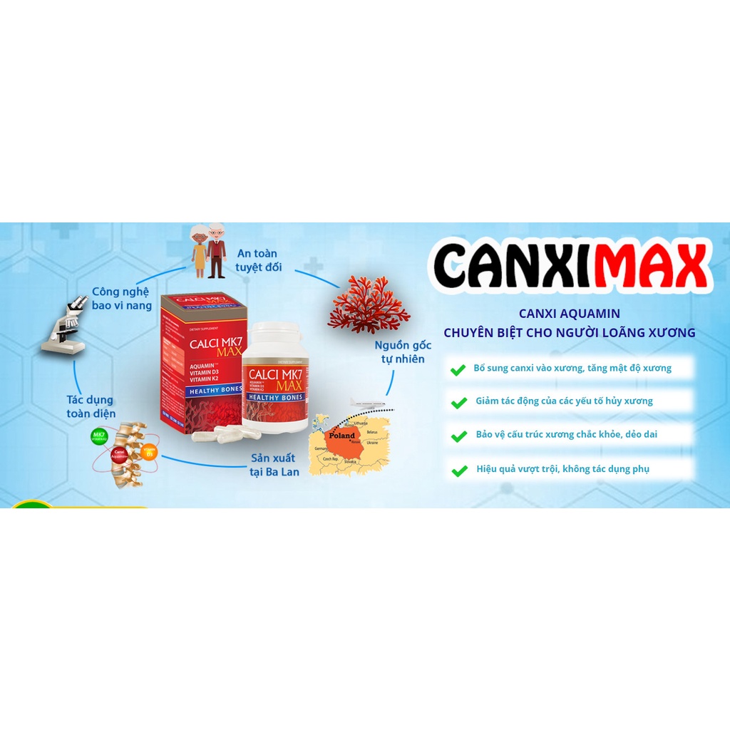 Calci MK7 Max  Canxi tảo đỏ giúp bổ sung canxi vitamin d3 k2 cho bà bầu, tăng chiều cao cho bé 60 viên