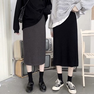 [Ảnh thật] Chân váy len ulzzang xẻ giữa