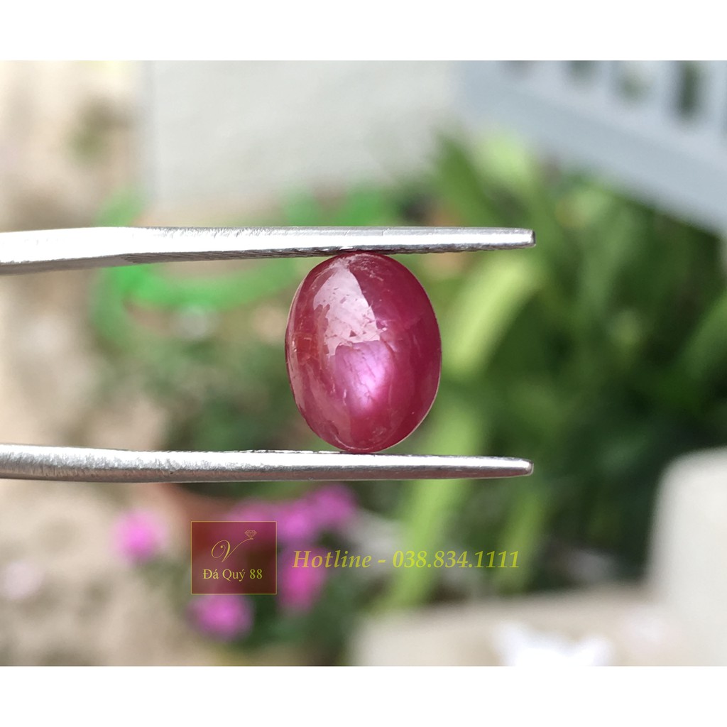 Mặt Đá Ruby Sao Tự Nhiên Đỏ Đậm Size 9mm x 7mm, Mặt Nhẫn, Mặt Dây