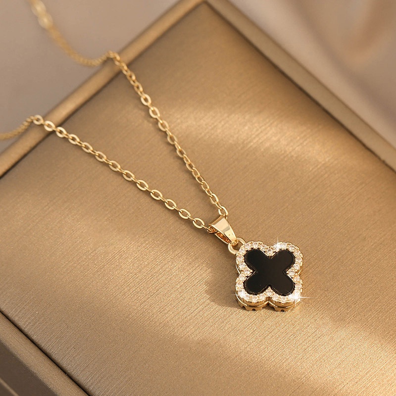 Vòng cổ BELLA-BEE mặt cỏ bốn lá đính đá zircon và vỏ sò thời trang