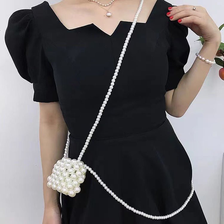 Túi Xách Mini Đính Ngọc Trai Phong Cách Retro Dành Cho Nữ