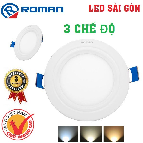 ĐÈN DOWNLIGHT 3 MÀU ÁNH SÁNG SIÊU MỎNG NHÔM ELD3016  ROMAN 5W, 7W, 9W  HÀNG VIỆT NAM CAO CẤP. BẢO HÀNH 3 NĂM ĐỔI MỚI