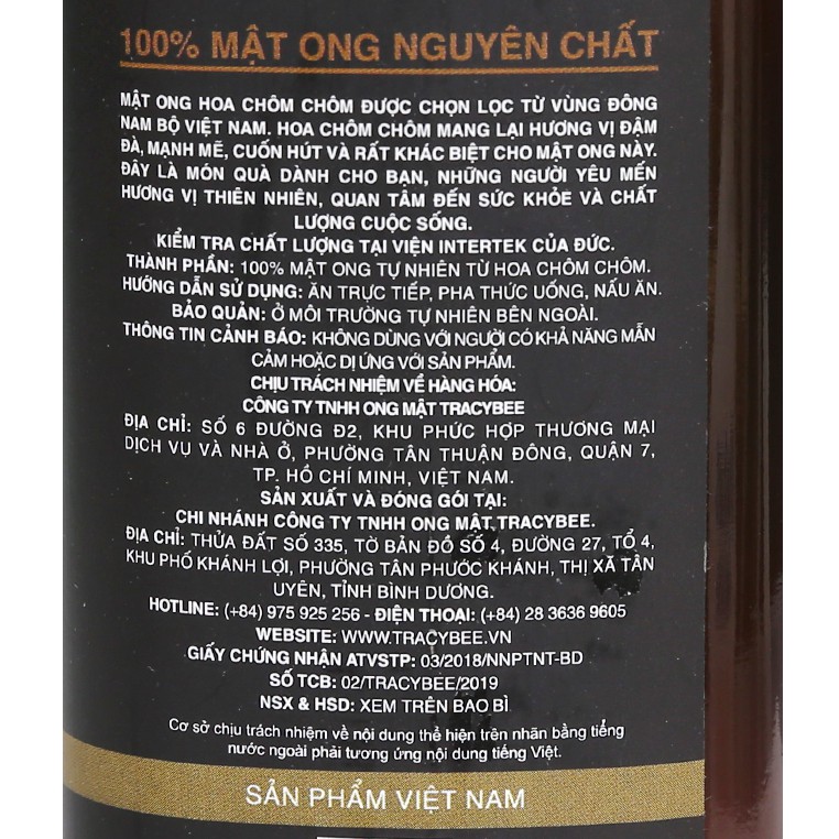 [Tracybee] Mật ong hoa chôm chôm 600ml