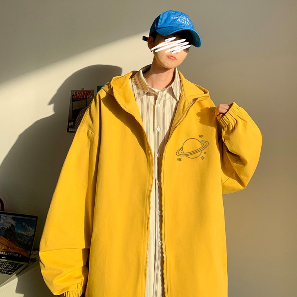 Áo khoác dù nam có nón dạng oversize , áo gió 2 lớp from rộng in hình trái đất