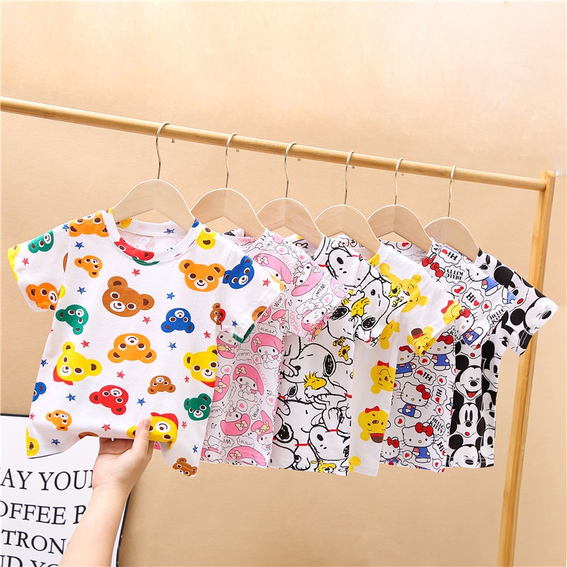 Áo Thun Cotton Ngắn Tay In Hình Dễ Thương Cho Bé