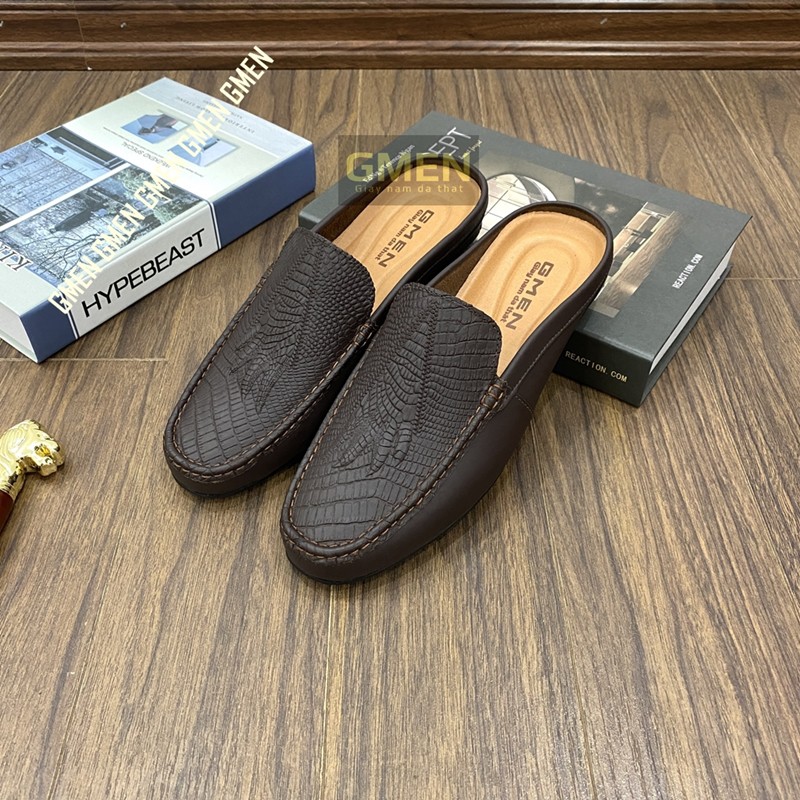 Giày sục nam da bò dập vân cá sấu-giày lười da đế cao su êm chân bảo hành 12 tháng GM01 | BigBuy360 - bigbuy360.vn