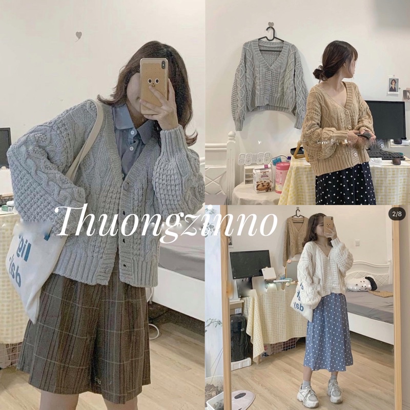 [Ảnh thật/Video]Áo cardigan xoắn thừng dáng ngắn nhiều màu Áo cadigan chất đẹp thiết kế bo ống tay, cổ V hàn quốc | BigBuy360 - bigbuy360.vn