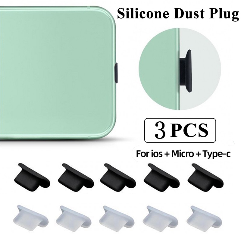 Set 3 Nắp Silicon Bịt Cổng Sạc USB Và Cổng Sạc Chống Bụi Cho IOS & Micro USB & Type C