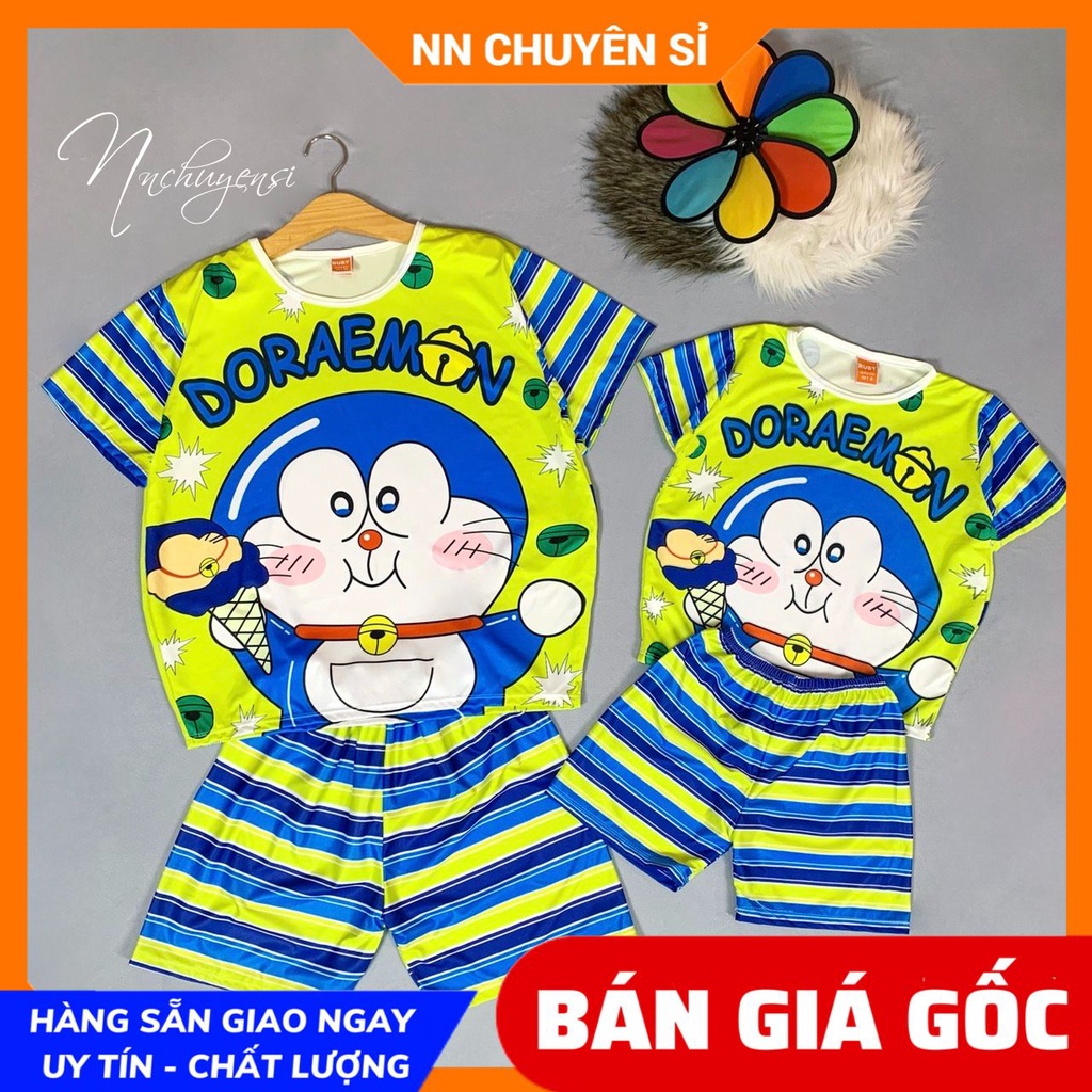 Đồ bộ bé trai bé gái size đến 70kg chất thun mềm mát in hình Doremon dễ thương Bộ thun đùi lửng sát nách - 3 lỗ DBRB