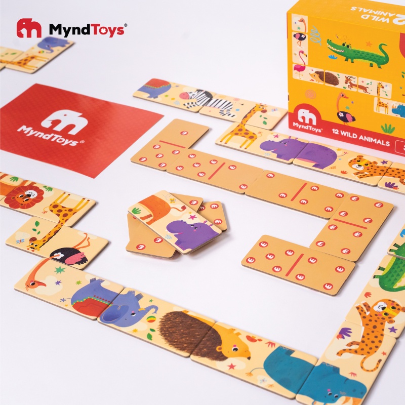 Đồ Chơi Giáo Dục Xếp Hình Myndtoys Boardgame Domino Wild Animals Dành Cho Các Bé Trên 4 Tuổi - BỐ KHỦNG LONG